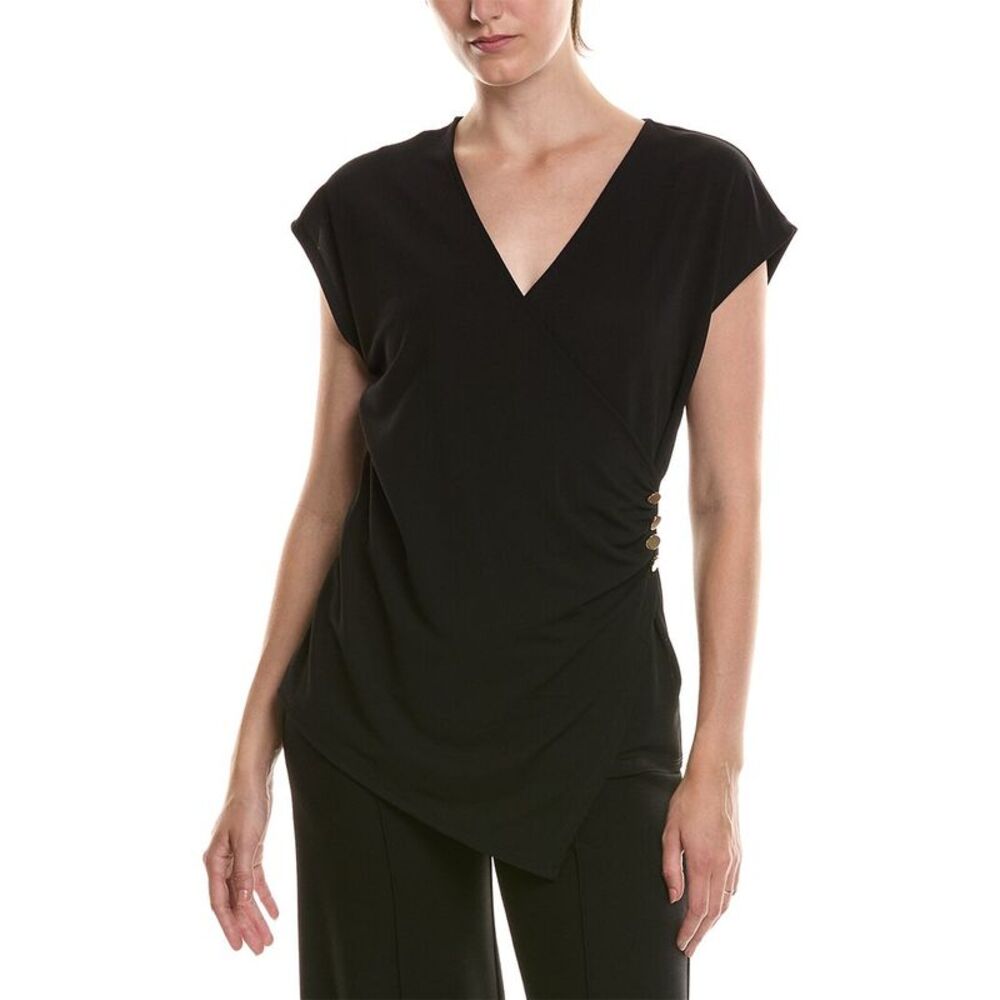 Anne Klein Womens  Side Button Wrap T-Shirt, Black